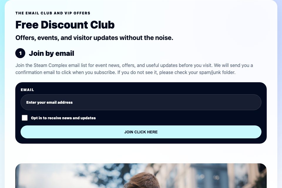 The email club and VIP offers section preview